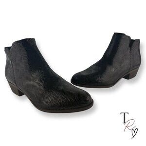 Lucky Brand Brittany Leather Ankle Boots Booties Snake Embossed Black Size 10